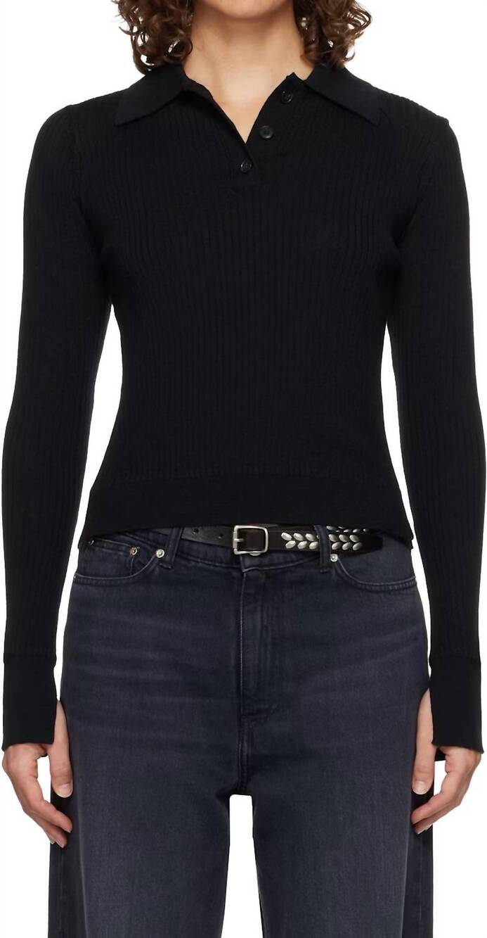 NEW MFPEN rib partial placket polo in black